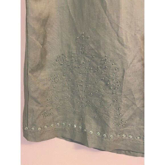 Reitmans Women's Green Teal Linen Blend Skirt Beaded Hem Size 15 - Picture 3 of 9